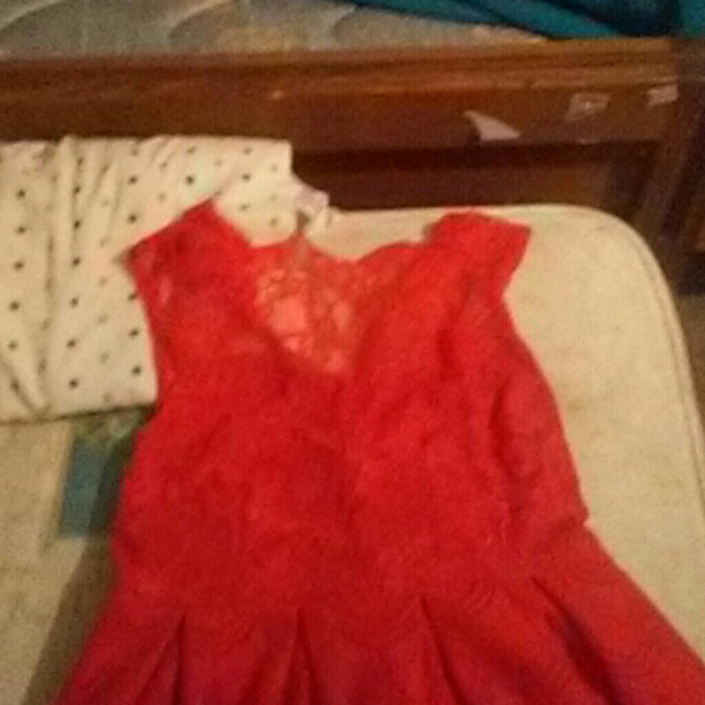 red mesh lace dress